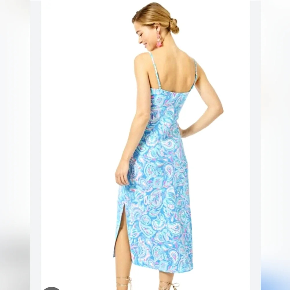 LILLY PULITZER MARETTA BIAS MIDI DRESS ZANZBAR BLUE FISH KISS XS - Picture 3 of 9